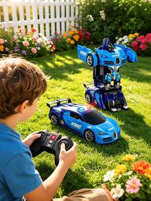 1pc One-Touch Transforming Robot Car Toy, Gesture Remote Control Car, Hand-Controlled Stunt Car, Smooth Transformation, Demo Mode, 360° Rotation Drift, Transforming Robot Car, Easy To Use, 2.4GHZ, With LED Lights, 2-In-1 Electric Racing Car Toy, Police Electric Remote Control Transforming Car For Boys, High-Speed Remote Control Car Robot - Multicolor - View 2