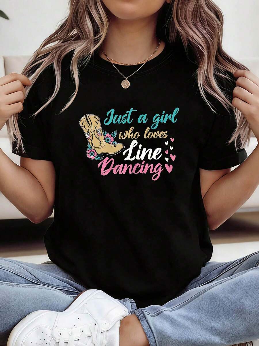 Para los amantes del baile en línea, una camiseta estampada de manga corta y cuello redondo para primavera y verano, perfecta para salidas informales, regalos navideños, reuniones con amigos, fiestas de música y atuendos de vacaciones.