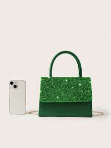 REMANLAND Luxury Elegant Chain Sequin Women's Party Clutch, Fashion Charming Envelope Bag For Prom, Shoulder Bag With Metal Chain, Perfect Match For Sequin Prom Dress, Wedding Gown, Best Gift For Loved One - Dark Green - View 8