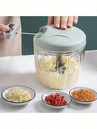 1个（900毫升/500毫升）手动绞肉机，蒜蓉压榨器，旋转式蒜蓉器，适用于蔬菜、生姜、水果、坚果、香料，专业洋葱、胡萝卜和大蒜切片器，厨房小工具，家居用品，烹饪用品，肉类压碎工具 - 高效厨房助手，无需用电，适合作为家居礼品，蔬菜洋葱切片器，厨房烹饪配件