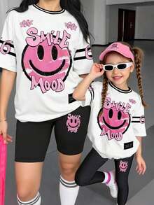 Conjunto de camiseta y pantalones cortos de ciclista con estampado gráfico de número 13 y eslogan, de moda casual para mujer - Multicolor 7 - Ver 3