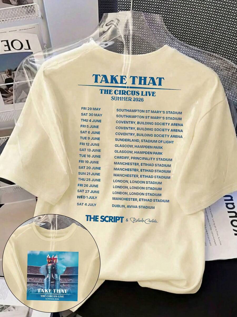2026 Summer Circus Tour Commemorative Plus Size Women Round Neck Short Sleeve Casual T-Shirt, Suitable For Spring, Summer, Autumn - Apricot - View 1