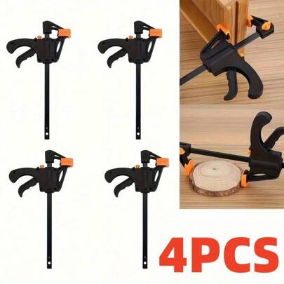 4 Piece Woodworking Quick Clamp, Ratcheting Clamp With Double Orange Trigger Handle, Metal Construction, Suitable For Crafts And Wood Glue, Suitable For DIY Projects And Wood Strip Work, Woodworking Clamps