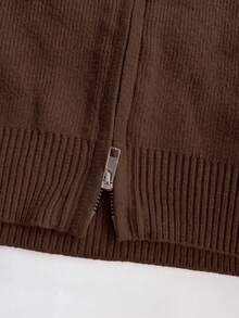 Soltrb Retro Zip-Up Cardigan Sweater For Women - Coffee Brown - View 6