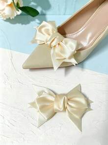 1 Pair Detachable Shoe Clips, Double Layered Bow Design, Black - Champagne - View 4