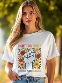Camiseta de Pascua para Mujer con Estampado de Puño y Flores, Diseño Boho Chic Casual, Ropa para Vacaciones y Fiestas, 220g - Blanco - Ver 4