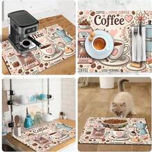 1 pieza Estera de secado de café, Almohadilla para máquina de café, Estera absorbente con tema de café de dibujos animados, Con diseño retro de máquina de café y taza rosa, con decoración floral y de corazones, Adecuada para mesa de comedor y cafetería, Destacando la absorción y el ambiente acogedor, Estera de drenaje multiusos, Regalo para el hogar, Decoración de mesa - XYLSD-348 - Ver 11