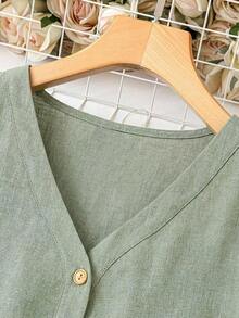 Vestido casual de color liso con mangas cortas para mujer, casual - Verde - Ver 3