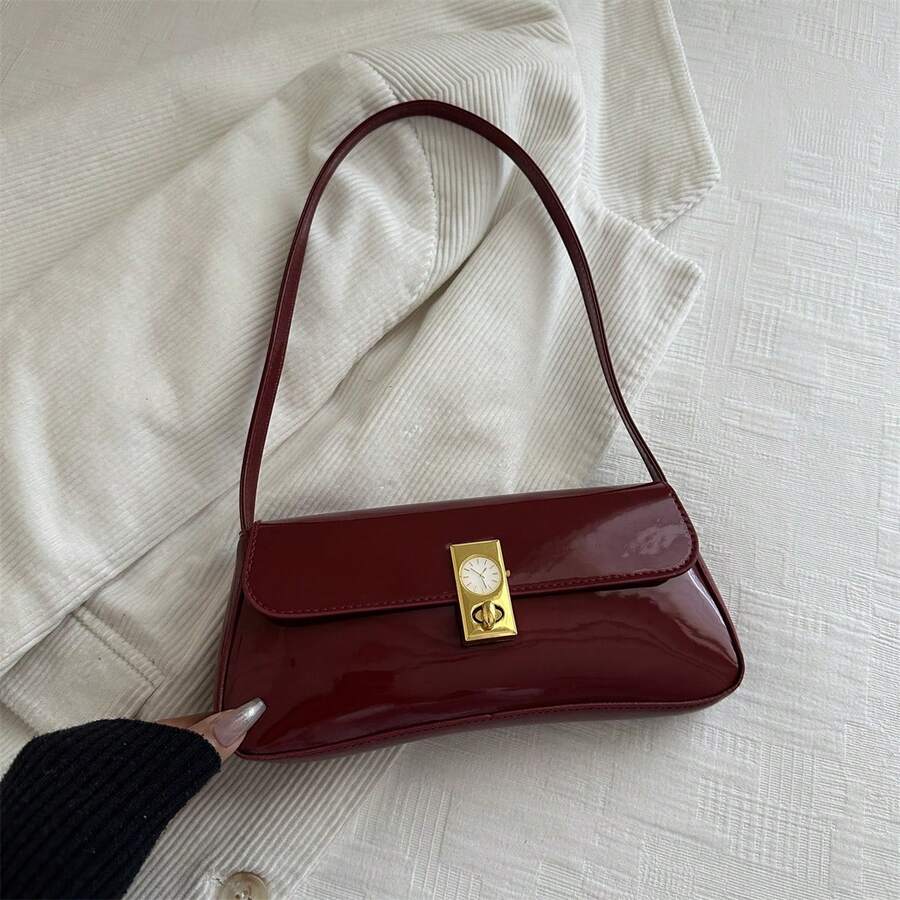 New Summer Phone Pouch, Glossy Underarm Bag, Small Backpack - Burgundy - View 1