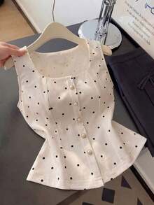 Elegante Blusa de Verano de Lunares Vintage con Decoración de Perlas para Mujer, Blusas Elegantes para Mujer, Atuendos de Trabajo para Mujer, Blusas de Verano para Mujer, Últimas Blusas Lindas para Mujer, Nuevos Llegados, Blusas Casuales El - Blanco - Ver 4