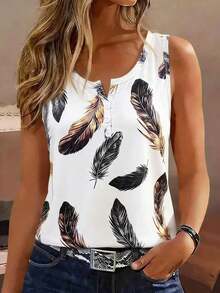 Camiseta de tirantes con estampado de palmeras para mujer - Blanco - Ver 5