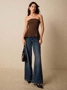 Blusa minimalista lisa para mujer, ropa occidental para mujer, blusas para salir para mujer, estilo Y2K, para conciertos, adecuada para uso diario, calle, citas, ir al trabajo y otras ocasiones - Marrón - Ver 2