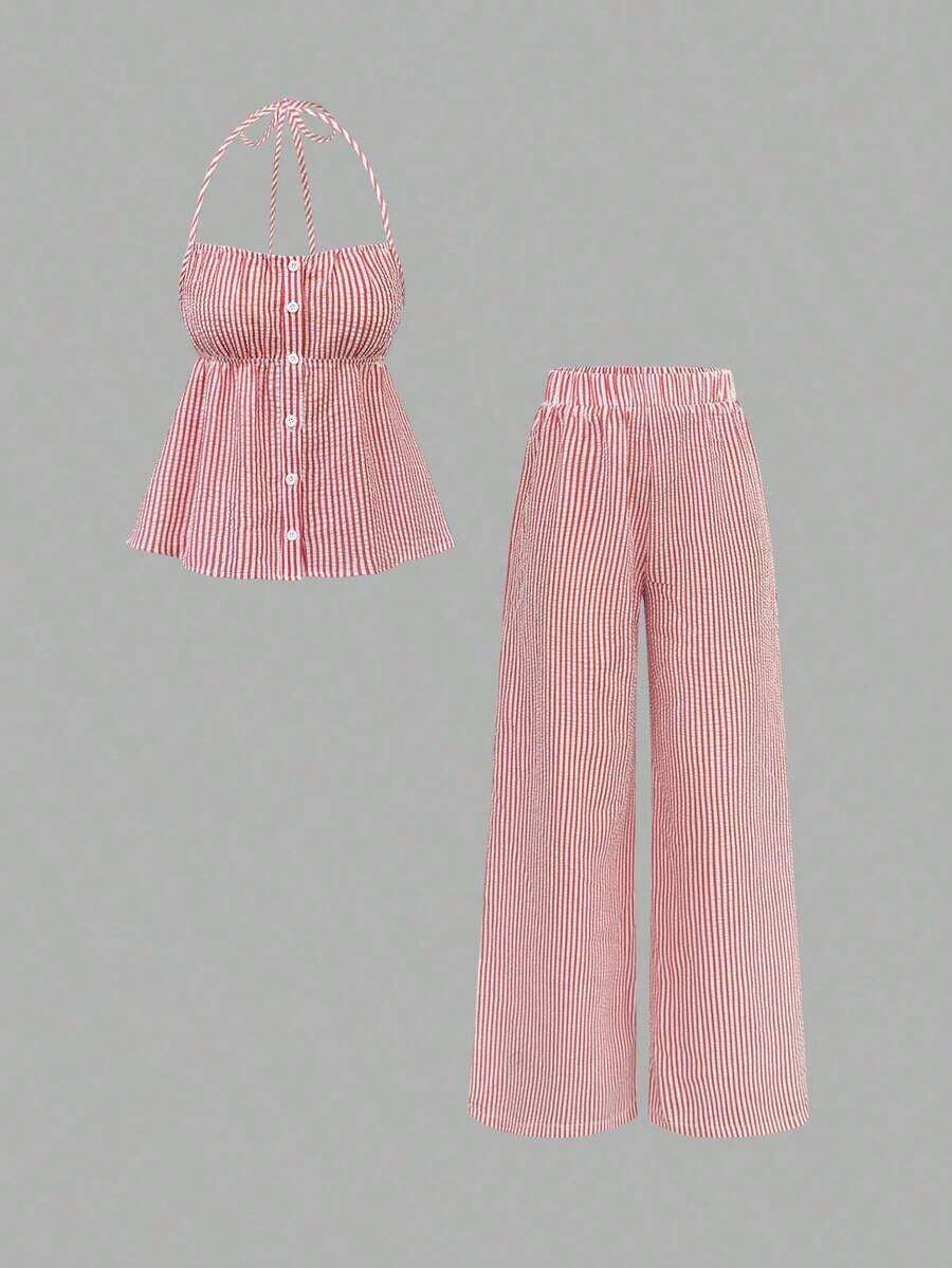 Sweetro Conjunto de dos piezas para mujer para uso diario - Rojo - Ver 1
