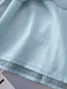 Blusa sin mangas de mujer con cuello plisado, decoración de botones de colores y diseño minimalista elegante de unicolor - Azul - Ver 3
