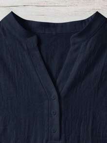 Camisa negra minimalista y casual para mujer, adecuada para el verano - Azul marino - Ver 3