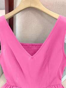 Camiseta sin mangas ajustada para mujer, adecuada para el trabajo, el viaje, las fiestas, la graduación y el uso diario - Rosa Fucsia - Ver 4