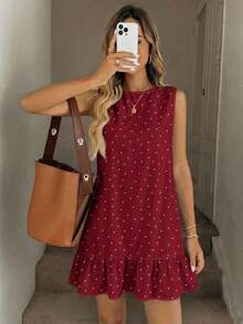 Vestido mini estampado para mujer, adecuado para primavera y verano - Rojo - Ver 7