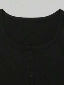 3 piezas Camisetas de manga corta casuales y versátiles de unicolor con pliegues para mujer - Multicolor 8 - Ver 3