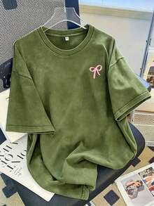 Vintage Washed T-Shirt - Thick 230g Oversized Fit, Retro Street Style Crew Neck Short Sleeve Top Suitable For Spring Summer Casual Wear - Machine Washable Loose Fit Women's T-ShirtWomen's Printed T-Shirt Short Sleeve Couple's Washed Distressed Print T-Shirt - 綠色 - 查看 9