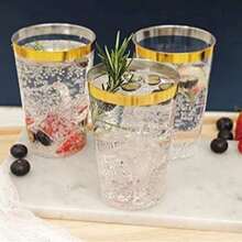 10pcs 200ml Gold Rimmed Transparent Flat Bottom Cups, Elegant Gold Edged Cups, Suitable For Weddings, Thanksgiving, Christmas - Gold - View 1
