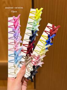 10 piezas de pasadores de pelo con lazo de colores aleatorios, estilo dulce adecuado para uso diario - Multicolor - Ver 3