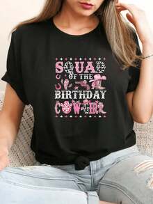 Camiseta de vaquera para mujer, estilo country occidental, camiseta gráfica rosa, atuendo lindo y divertido, ropa casual para chicas y mujeres, regalo para fiesta. - Negro - Ver 2
