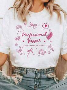 Women's Casual Clothing, Professional Cotton T-Shirt With Fun Speech Therapist Print, Comfortable, Bohemian Style, Women's Blouses, Shirt. - 白色 - 查看 7