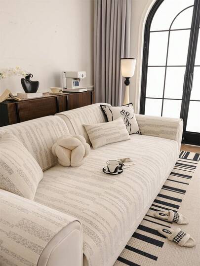 1 PC Minimally Striped Chenille Sofa Cushion, All Season Universal Anti Slip Universal Sofa Cover, Cushion, Premium Sofa Protective Cover Suitable For L-Shaped Combination Sofas And 1/2/3/4 Seater Sofas (Sold Individually)