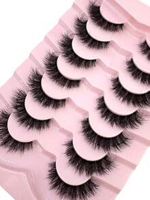 7 Pairs Luxury Soft 3D Faux Mink Lashes Set Daily Party Wear D Curl Wispy Fluffy Lightweight Dramatic Volume Reusable False Eyelashes - Black - View 4