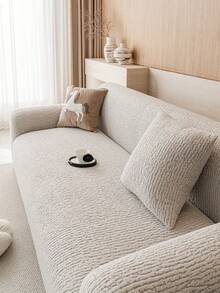 1pc Plush Velvet Sofa Cover, Stretch Multi-Purpose Full Coverage Sofa Slipcover With Jacquard Design, Protect Sofa & Decorate For Holidays, Suitable For Sectional Sofa, Small Sofa, Straight Sofa - Light Grey - View 5