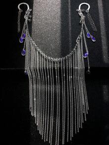 1 chiếc khăn che mặt tua rua phong cách Bohemian, dây đeo mặt đính pha lê bạc dành cho nữ, phụ kiện chụp ảnh cho lễ hội âm nhạc và tiệc tùng. - Bạc - Xem 2
