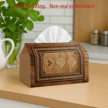 1 pieza Caja de pañuelos con impresión 2D sin bordado, con marco de madera lujoso y decoración geométrica, caja de almacenamiento adecuada para decoración del hogar, cocina, sala de estar, coche - Caja de pañuelos ideal como regalo - Multicolor - Ver 6