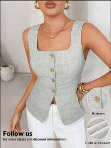 Blusa ajustada sin mangas de aspecto de lino color albaricoque, adecuada para el trayecto diario y el trabajo, atuendo de negocios de verano para mujeres, casual de negocios, para mujeres, verano, para mujeres de negocios, casual, para mujeres, t - verde menta - Ver 8