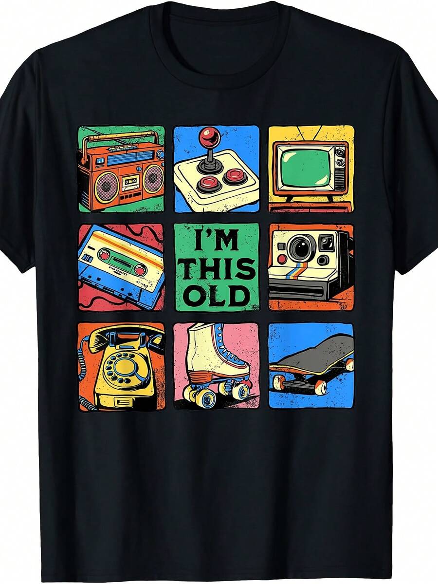Unisex T-Shirt Made Of Pure Cotton, Retro Cassette Tape T-Shirt From The 80s And 90s – Vintage And Nostalgic Style, Suitable For Everyday Wear, Machine-Washable Crew Neck T-Shirt With An Iconic Cassette Pattern, Ideal For Theme Parties, Casual Wear, And Vintage Style. Comfortable Printed T-Shirt, Ava, Summer T-Shirt, Summer Outfit For Women, Men's Summer Outfit, Women's T-Shirt, Creative Design, Outdoor Gaming, Cool Style, Fun Design, Ideal For Outdoor Gaming. - Black - View 1