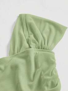 Top de hombros descubiertos fruncido de malla - Verde lima - Ver 4