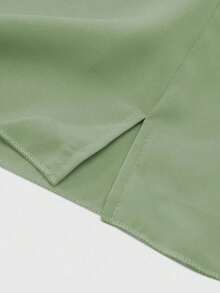 Conjunto informal de mujer con blusa de cuello en V plisada y pantalones de pierna ancha de unicolor - Verde - Ver 8