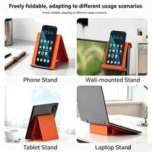 Soporte plegable magnético de silicona para teléfonos, soporte ajustable y multifuncional para teléfonos, tabletas y portátiles, soporte portátil antideslizante para escritorio, oficina y viaje - Naranja - Ver 3