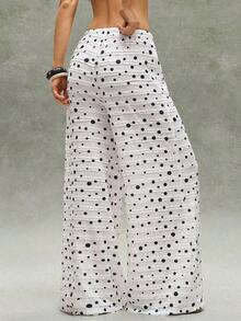 Bohemian Style Outerwear For Fall/Winter, Women's Casual Holiday Style High-Waisted Wide-Leg Pants With Lace Ruffles, Perfect For The Beach, Vacation, Western Country Style, Concerts, Daily Wear, Back To School, Halloween, Christmas - 淡粉紅色 - 查看 4