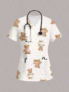 Top de pijama con estampado de dibujos animados para mujer - Blanco 4 - Ver 4