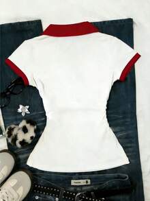 Camiseta casual de mujer con estampado de letras, verano - Multicolor 3 - Ver 2