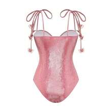 2026 New Swimwear Model: Sweet Girl Pink Shiny One-Piece Swimsuit Set With 3D Butterfly Decoration For Women - Pink Swimsuit - View 4