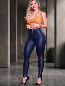 Women's Flat Belly Pants, Riding Pants, Disguise Cellulite - Màu xanh hải quân - Xem 4