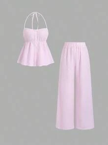 Sweetro Conjunto de dos piezas para mujer para uso diario - Rosa - Ver 1