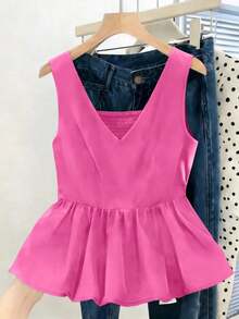 Camiseta sin mangas ajustada para mujer, adecuada para el trabajo, el viaje, las fiestas, la graduación y el uso diario - Rosa Fucsia - Ver 5