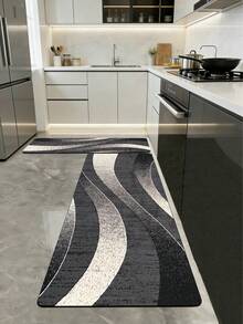 1pc Diatomaceous Earth Wave Striped Kitchen Mat, Three-Color Wave Texture, 3.5mm Thick Cuttable, Absorbent Non-Slip Floor Mat, Small Rug For Kitchen, Bathroom, Entryway, Patio, Hot-Selling Long Foot Mat - Multicolor - View 2