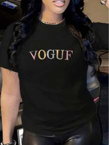 Short Sleeve T-Shirt, Round Neck, Vogue Print, Women's Colors, Men's T-Shirt, Tops, Sweatshirts For Women, Y2k T-Shirt Shirt - 黑色 - 查看 2