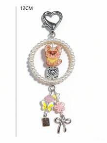 1pc Super Cute Yorkshire Terrier Dog Keychain, Girly Butterfly Beaded Pendant Bag Charm - Multicolor - View 3