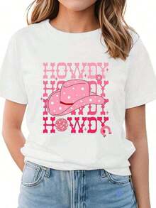 Women's Howdy T-Shirt, Southern Cowboy Style, Country Music, Rodeo, Boots, Concert T-Shirt, Funny Graphic Tees For Men And Women, Crew Neck, Loose Casual T-Shirts 2026 - Unisex Cotton Short Sleeve Crew Neck T-Shirt, Urban Vintage Style, Blouses For Women. Blouses.Casual Blouses For Ladies. - 白色 - 查看 1