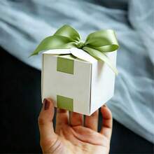 50pcs Square Blank Gift Boxes, White Color Boxes With Ribbon, Elegant Gift Boxes For Wedding, Birthday, Valentine's Day, Party Favors, Easy Assembly, Box Size: 6.5cm*6.5cm*6.5cm - View 6