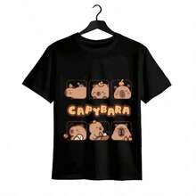 Tops para mujer Casual de Algodón con Estampado de Capibara para Mujer, Manga Corta, Cuello Redondo, Corte Regular para Uso Diario - Negro - Ver 8